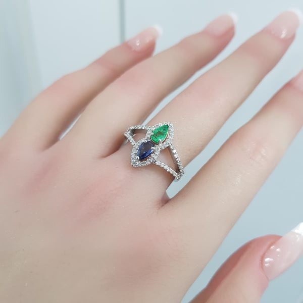 White Gold Diamond Ring with Coloured Stones - R7583