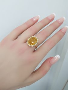 White Gold Diamond Ring With Yellow Sapphire - R4538