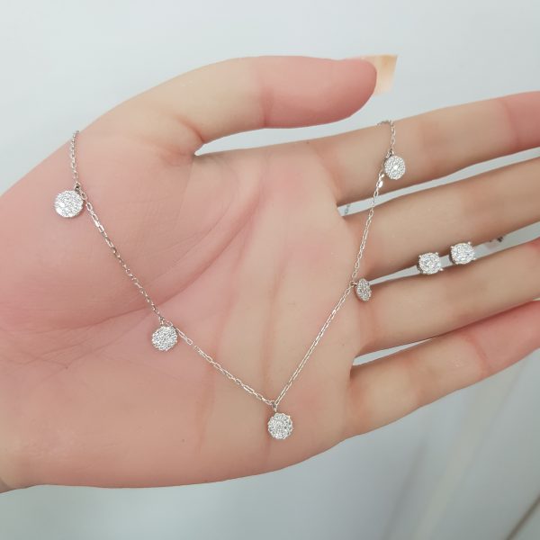 White Gold Diamond Pendant and Earrings - P5187, E4777