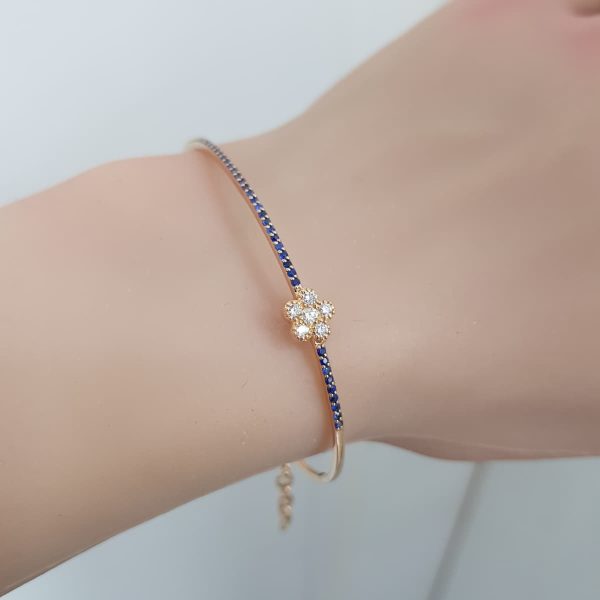 Yellow Gold Diamond Bracelet with Sapphire- B5903