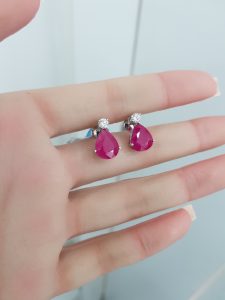 White Gold Diamond Earrings with Ruby - E4960