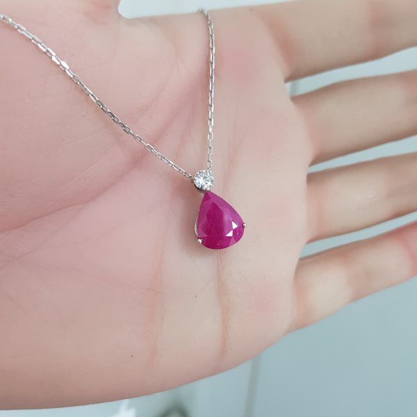 White Gold Diamond Pendant with Ruby - P5430