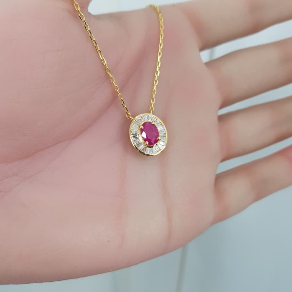 Yellow Gold Diamond Pendant with Natural Ruby - P5444
