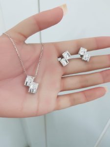 White Gold Diamond Pendant and Earring Set - P5453 & E4987