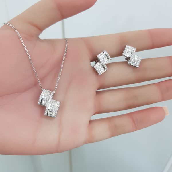 White Gold Diamond Pendant and Earring Set - P5453 & E4987