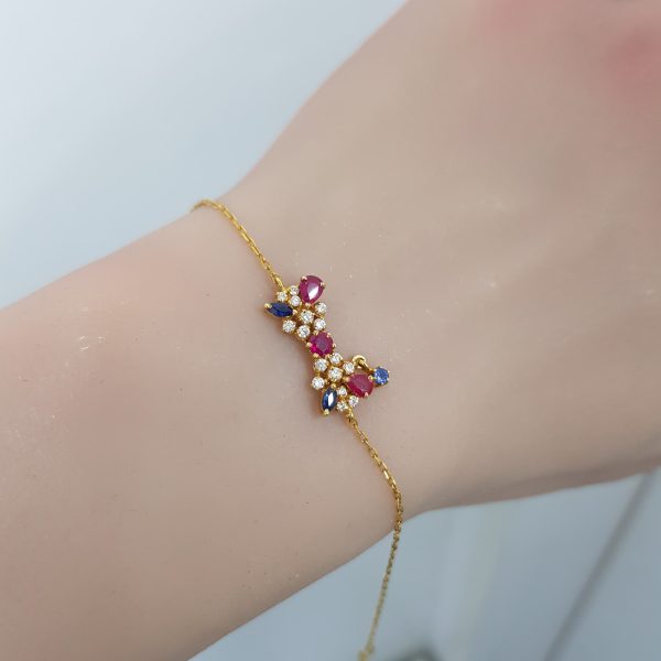 Yellow Gold Diamond Bracelet with Multi Coloured Stones - B5949