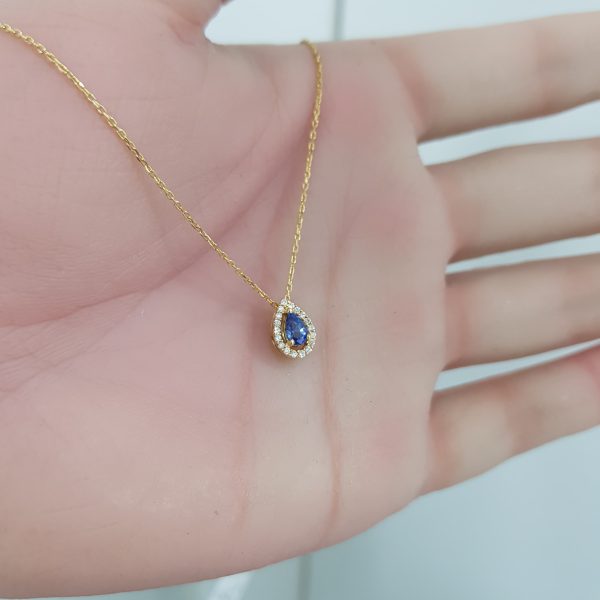 Yellow Gold Diamond Pendant with Sapphire - P5439