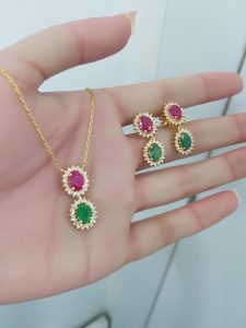 Yellow Gold Diamond Set With Natural Emerald and Ruby - P5475 & E4999