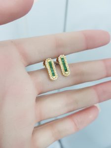 Yellow Gold Diamond Earrings with Natural Emeralds - E4801