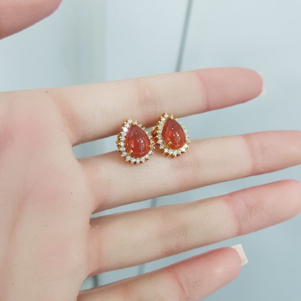 Yellow Gold Diamond Earring with Aqeeq - E3481