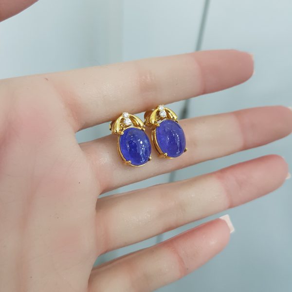 Yellow Gold Diamond Earrings with Tanzanite - E4853