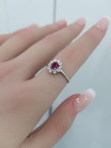 White Gold Diamond Ring with Ruby - R4434