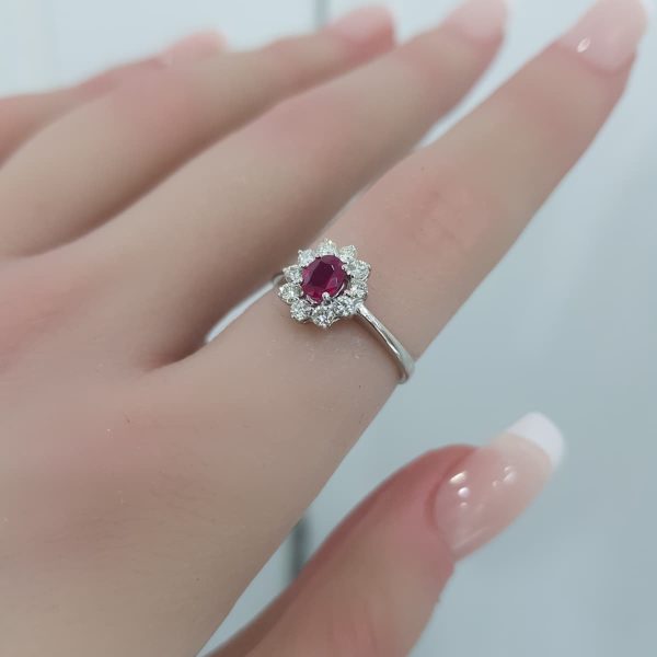White Gold Diamond Ring with Ruby - R4434