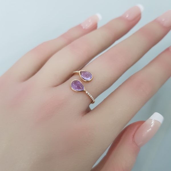 Yellow Gold Diamond Ring with Amethyst - R4509