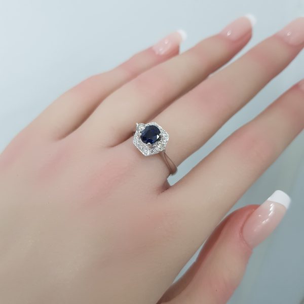 White Gold Diamond ring with Sapphire - R4472