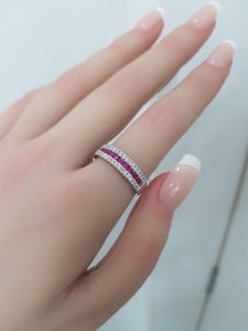 White Gold Diamond Ring with Ruby - R4596