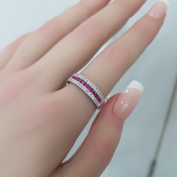 White Gold Diamond Ring with Ruby - R4596