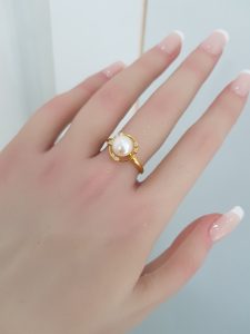 Yellow Gold Diamond Ring with Pearl - R7591