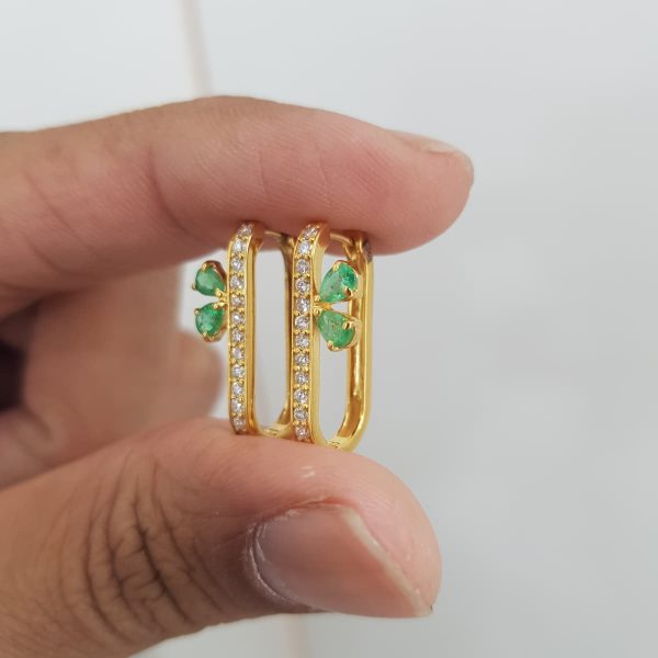 Yellow Gold Diamond Earrings with Natural Emerald - E5017