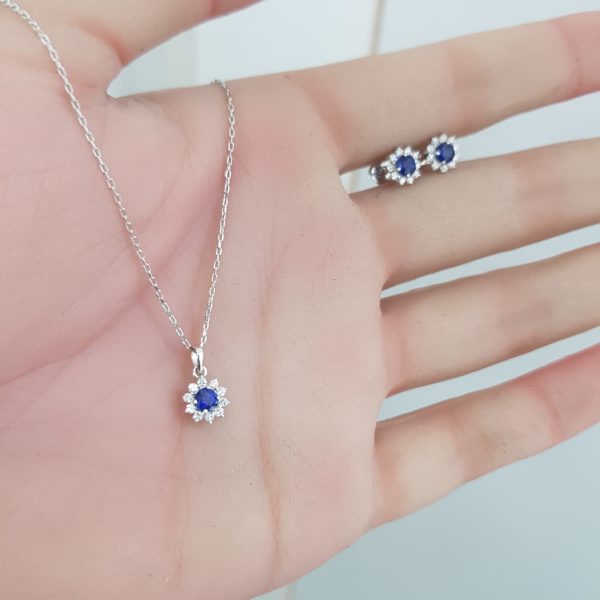 White Gold Diamond Set with Sapphire - P5377 & E4899