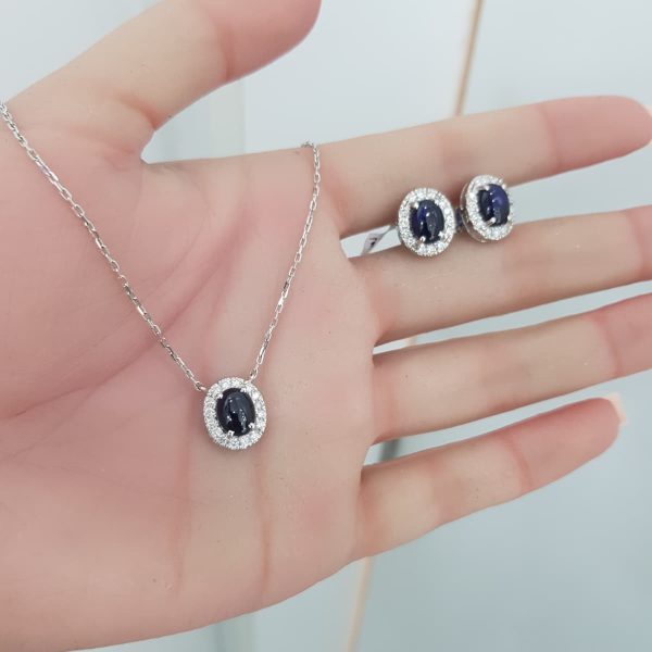 White Gold Diamond Set with Sapphire - P3005 & E3355