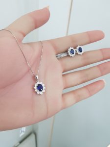 White Gold Diamond Set with Sapphire - P5359 & E4884