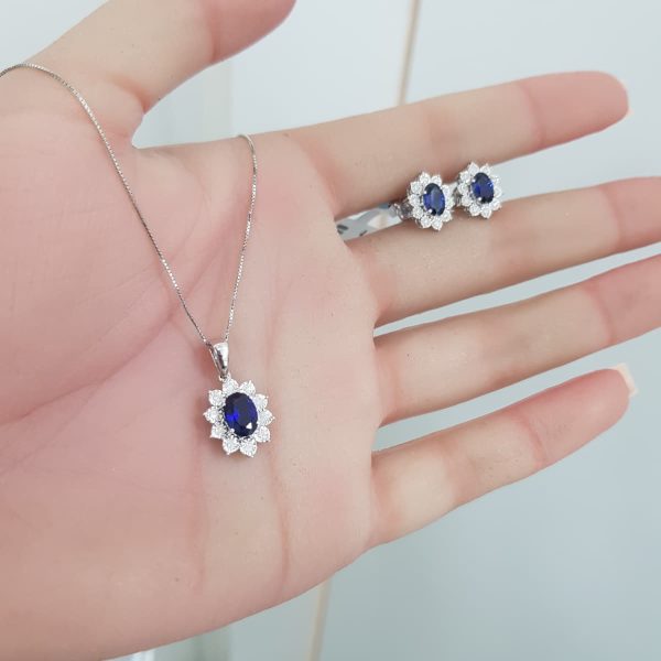 White Gold Diamond Set with Sapphire - P5359 & E4884