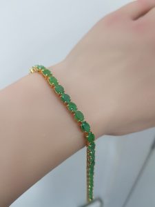 Yellow Gold Diamond Bracelet with Natural Emerald - B5938