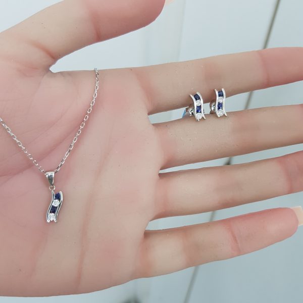 White Gold Diamond Set with Sapphire - P5491 & E5014