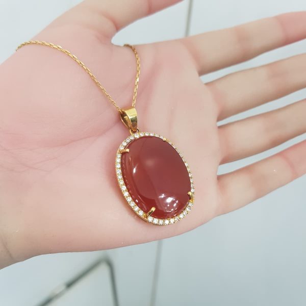 Yellow Gold Diamond Pendant with Natural Agate - P2867