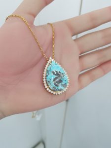 Yellow Gold Diamond Pendant with Turquoise - P3100