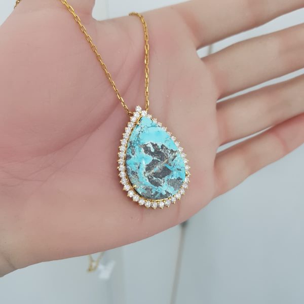 Yellow Gold Diamond Pendant with Turquoise - P3100