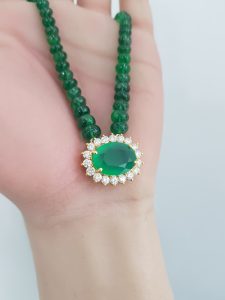 Yellow Gold Diamond Pendant with Emerald and Green Onyx - P5087