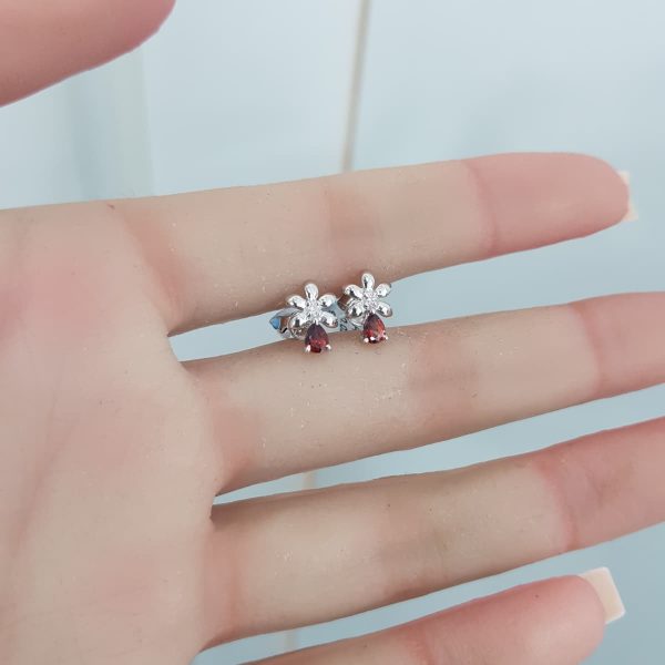 White Gold Diamond Earring with Ruby - E4782