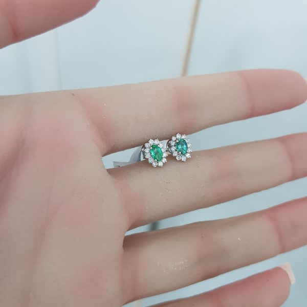 White Gold Diamond Earrings with Natural Emeralds - E4857