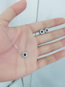 White Gold Diamond Set with Natural Sapphire - P & E