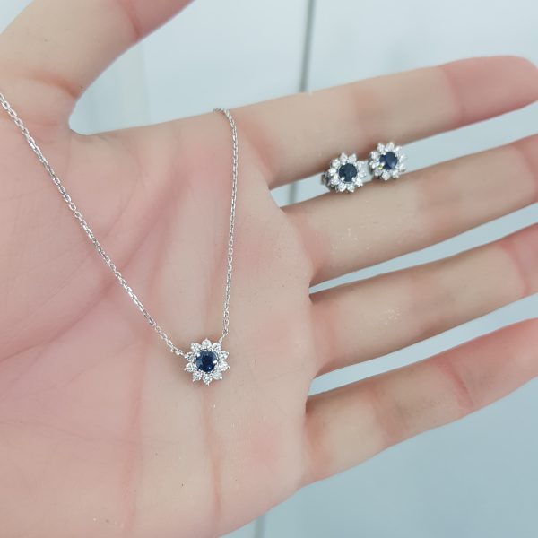 White Gold Diamond Set with Natural Sapphire - P & E