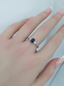 White Gold Diamond Ring with Natural Sapphires - R7609