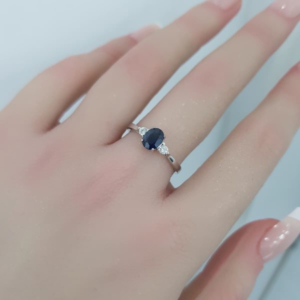 White Gold Diamond Ring with Natural Sapphires - R7609