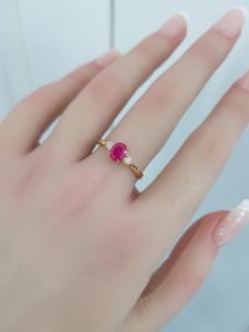 Yellow Gold Diamond Ring with Natural Ruby - R7605