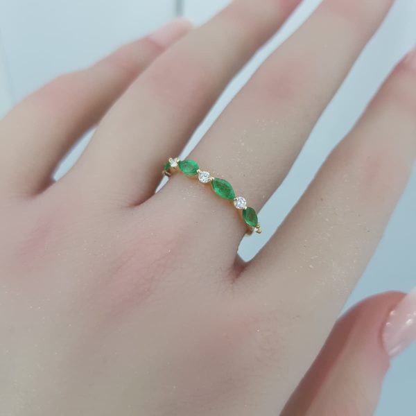 Yellow Gold Diamond Ring with Natural Emeralds - R7614