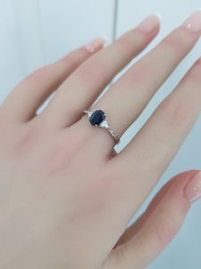White Gold Diamond Ring with Natural Sapphire - R7612
