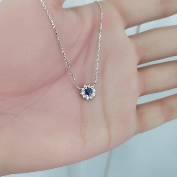 White Gold Diamond Pendant with Sapphire - P5513