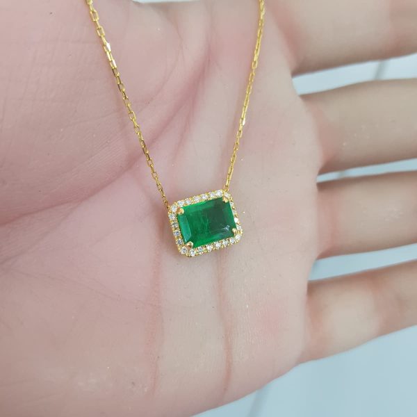 Yellow Gold Diamond Pendant with Natural Emeralds - P5397