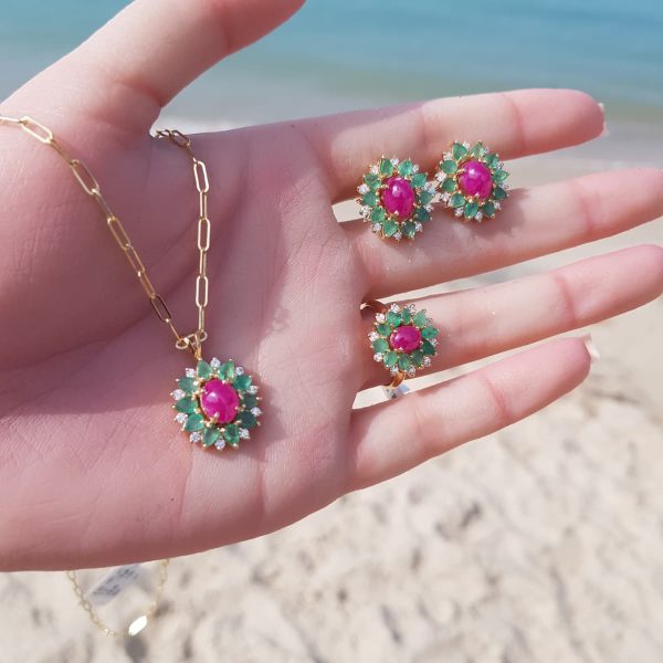 Diamond Set with Natural Ruby and Emeralds