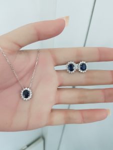 Pendent and Earring Set Natural Diamond with Sapphire - E6512 & P5523