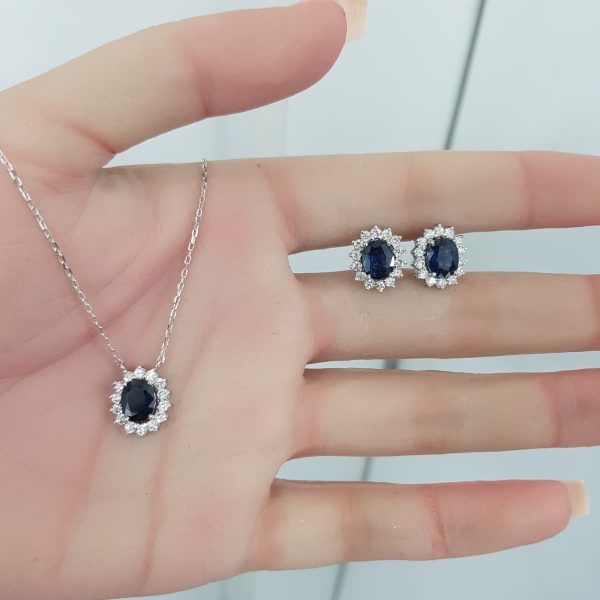 Pendent and Earring Set Natural Diamond with Sapphire - E6512 & P5523