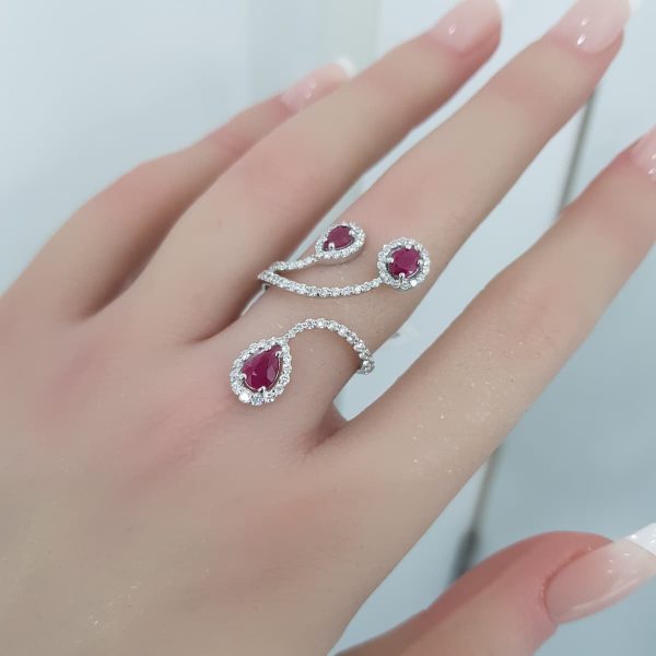 White Gold Diamond Ring with Natural Rubies - R7518