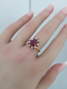 Yellow Gold Diamond Ring with Natural Rubies - R7646