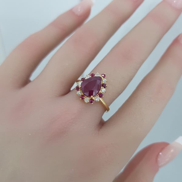 Yellow Gold Diamond Ring with Natural Rubies - R7646